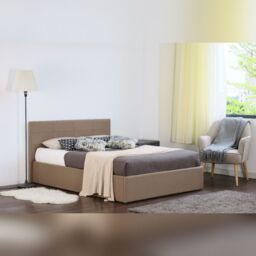 Comfy Living Ltd Linen Fabric Gas Lift Ottoman Bed in Light Brown - Size: Double - thumbnail 2