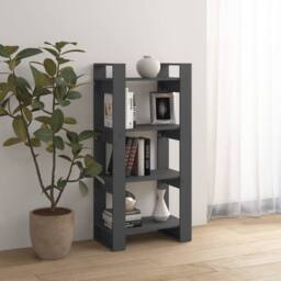 Berkfield Home Book Cabinet/Room Divider Grey 60x35x125 cm Solid Wood - Size: 60 x 35 x 125 cm - thumbnail 6
