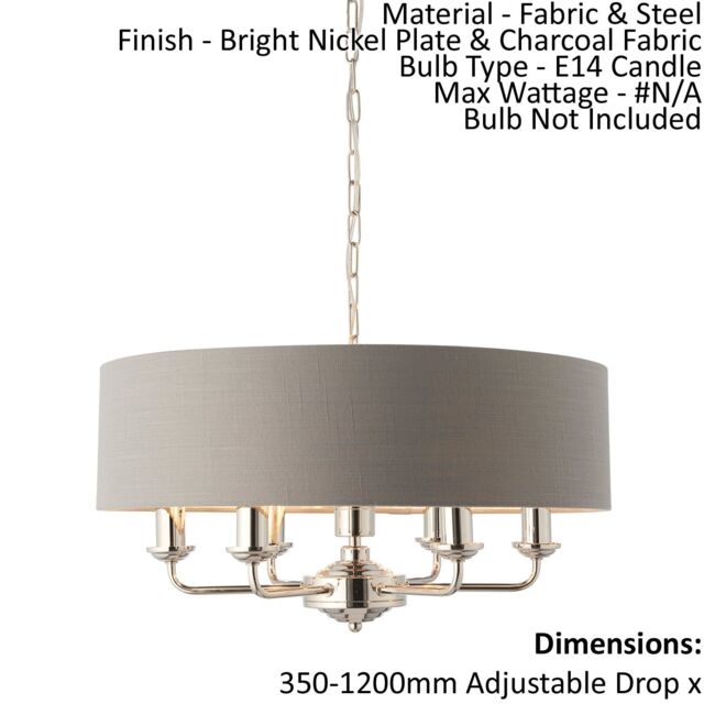 Loops Ceiling Pendant Light - Bright Nickel & Charcoal Fabric - 6 x 40W E14 - e10242 in Metallics - image 1