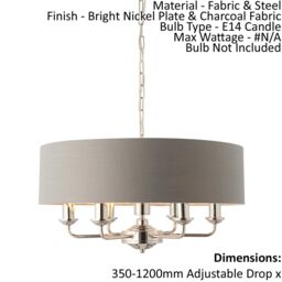 Loops Ceiling Pendant Light - Bright Nickel & Charcoal Fabric - 6 x 40W E14 - e10242 in Metallics