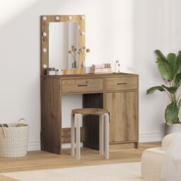 Berkfield Home 2-Piece Dressing Table Set with LED in Artisan Oak Engineered Wood in Brown
