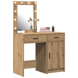 Berkfield Home 2-Piece Dressing Table Set with LED in Artisan Oak Engineered Wood in Brown - thumbnail 3