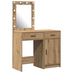Berkfield Home 2-Piece Dressing Table Set with LED in Artisan Oak Engineered Wood in Brown - thumbnail 2
