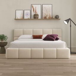 DS Living Ovella Cubed Upholstered Plush Cream Bed in Light Brown - Size: Double - thumbnail 2