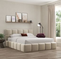 DS Living Ovella Cubed Upholstered Plush Cream Bed in Light Brown - Size: Double - thumbnail 1