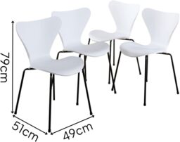 Home Source Set 4 Dining Chairs Curved Iron Tube Legs PP Seat Retro Diner Kitchen in White - thumbnail 3