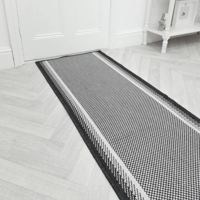 runrug Carpet Runner Rug - Indoor/Outdoor, Reversible, 2mm - 'Geo' in Black - Size: 60 cm x 390 cm - image 1