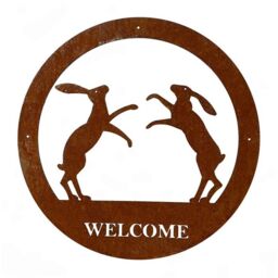 Poppyforge Boxing Hares Small Wall Art - with Text - Steel - BM/RtR in Brown - thumbnail 1