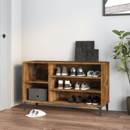 Berkfield Home Shoe Cabinet Smoked Oak 102x36x60 cm Engineered Wood in Brown - Size: 102 x 36 x 60 cm - thumbnail 1