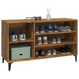 Berkfield Home Shoe Cabinet Smoked Oak 102x36x60 cm Engineered Wood in Brown - Size: 102 x 36 x 60 cm - thumbnail 4