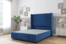 "Comfort Beds Elise Plush Divan Set No Drawers-54"" Wingback-Footboard in Navy - Size: Super King" - thumbnail 3