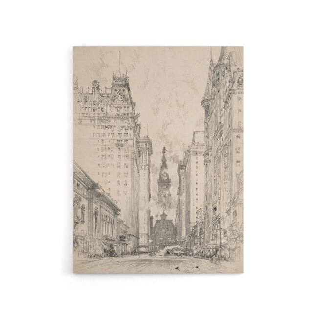 "Artery8 Joseph Pennell Broad Street View Pencil Cityscape Canvas Art Print in Grey - Size: W12"" x H16""" - image 1