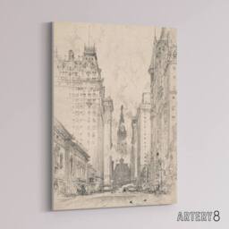 "Artery8 Joseph Pennell Broad Street View Pencil Cityscape Canvas Art Print in Grey - Size: W12"" x H16""" - thumbnail 2