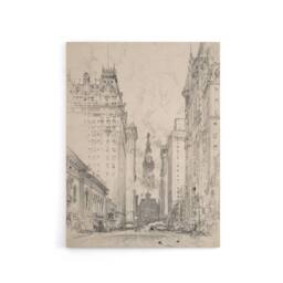 "Artery8 Joseph Pennell Broad Street View Pencil Cityscape Canvas Art Print in Grey - Size: W12"" x H16""" - thumbnail 1