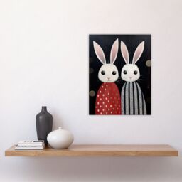 "Artery8 Wall Art Print White Bunny Rabbits in Dresses Painting Red Black Kids Poster - Size: W18"" x H24""" - thumbnail 4