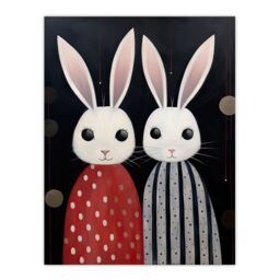"Artery8 Wall Art Print White Bunny Rabbits in Dresses Painting Red Black Kids Poster - Size: W18"" x H24""" - thumbnail 1