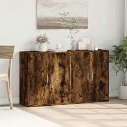 Berkfield Home Sideboards 2 pcs Smoked Oak 60x31x70 cm Engineered Wood in Brown - Size: 60 x 31 x 70 cm - thumbnail 3