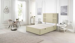 Somnior Flexby Linen Fabric Side Opening Ottoman Bed With Headboard in Beige - Size: Super King - thumbnail 2