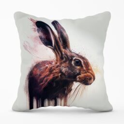 Warren Reed - Designer Hare Face Splashart Outdoor Cushion in Brown - Size: 45 cm x 45 cm - thumbnail 1