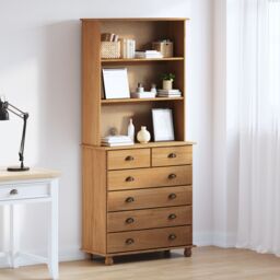 Berkfield Home Hutch ‚ÄúASKIM‚Äù Honey Brown 91x40x199.5 cm Solid Wood Pine - thumbnail 1