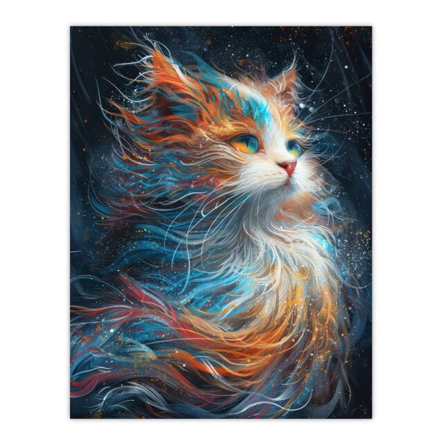 "Artery8 Wall Art Print Ethereal Orange Maine Coon Cat Lover Pet Portrait Poster - Size: W12"" x H16""" - image 1