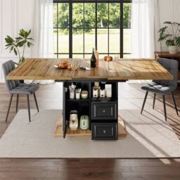 Merax Black Extendable 4-6 Seater Dining Table with Storage Pedestal Base - thumbnail 3