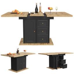 Merax Black Extendable 4-6 Seater Dining Table with Storage Pedestal Base - thumbnail 6