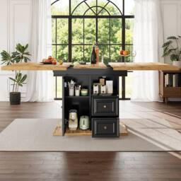 Merax Black Extendable 4-6 Seater Dining Table with Storage Pedestal Base - thumbnail 5