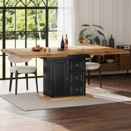 Merax Black Extendable 4-6 Seater Dining Table with Storage Pedestal Base