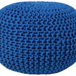 Wyld and Coco Knitted Blue Pouf Ottoman - 50 x 35 cm Round Footstool - thumbnail 2