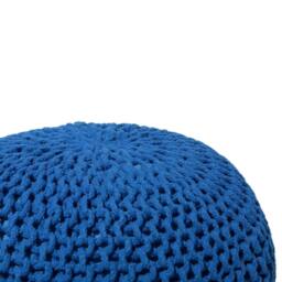 Wyld and Coco Knitted Blue Pouf Ottoman - 50 x 35 cm Round Footstool - thumbnail 4