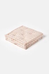 Homescapes Cotton Gingham Check Floor Cushion in Beige - Size: 50 cm x 50 cm - thumbnail 1