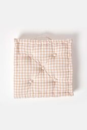 Homescapes Cotton Gingham Check Floor Cushion in Beige - Size: 50 cm x 50 cm - thumbnail 3