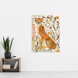 "Artery8 Happy Cheetah with Wildflowers Watercolour Wall Art Print - Size: W12"" x H16""" - thumbnail 4