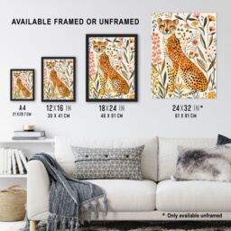 "Artery8 Happy Cheetah with Wildflowers Watercolour Wall Art Print - Size: W12"" x H16""" - thumbnail 3