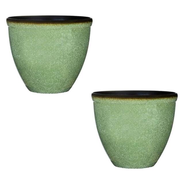 FLAVORA 2x Green Bell Glazed Planter Outdoor Garden Plant Pot - Size: 100g - image 1