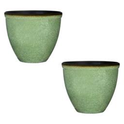 FLAVORA 2x Green Bell Glazed Planter Outdoor Garden Plant Pot - Size: 100g - thumbnail 1