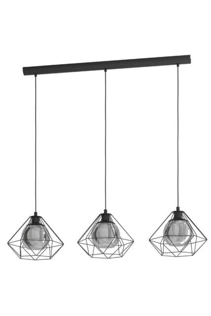 Eglo Vernham Smoke Metal & Glass 3 Light Ceiling Pendant in Black - image 1