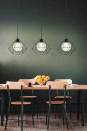Eglo Vernham Smoke Metal & Glass 3 Light Ceiling Pendant in Black - thumbnail 2