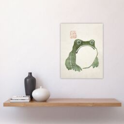 "Artery8 Vintage Japanese Cute Grumpy Frog Matsumoto Hoji Wall Art Print in Green - Size: W12"" x H16""" - thumbnail 4