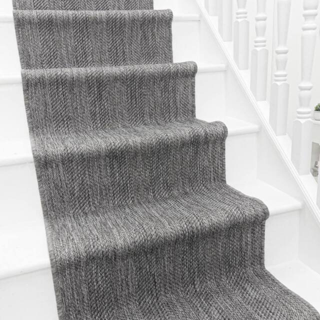 runrug Stair Runner Carpet - Reversible & Durable, 2mm- 'Stripes' in Grey - Size: 60 cm x 450 cm - image 1