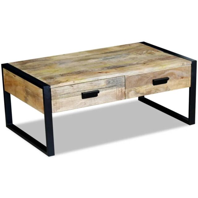 Berkfield Home Coffee Table with 2 Drawers Solid Mango Wood 100x60x40 cm in Brown - Size: 100 x 60 x 40 cm - image 1