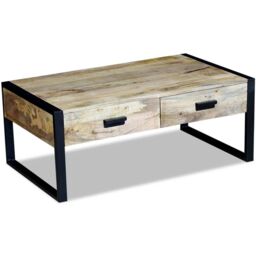 Berkfield Home Coffee Table with 2 Drawers Solid Mango Wood 100x60x40 cm in Brown - Size: 100 x 60 x 40 cm - thumbnail 5