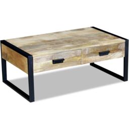 Berkfield Home Coffee Table with 2 Drawers Solid Mango Wood 100x60x40 cm in Brown - Size: 100 x 60 x 40 cm - thumbnail 4