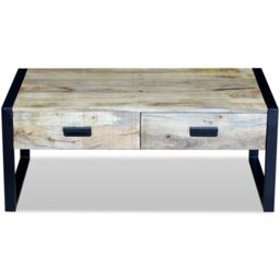 Berkfield Home Coffee Table with 2 Drawers Solid Mango Wood 100x60x40 cm in Brown - Size: 100 x 60 x 40 cm - thumbnail 6