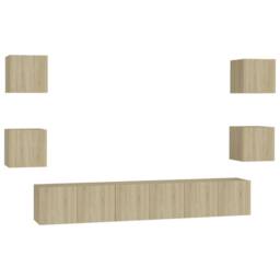 Berkfield Home Sturdy 7 Piece TV Cabinet Set Sonoma Oak Engineered Wood in Light Oak - thumbnail 3