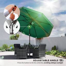 OUTSUNNY 3 m Garden Parasol with Tilt & Crank, UPF30+ Outdoor Table Umbrella in Green - Size: 3m - thumbnail 4