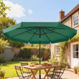 OUTSUNNY 3 m Garden Parasol with Tilt & Crank, UPF30+ Outdoor Table Umbrella in Green - Size: 3m - thumbnail 1
