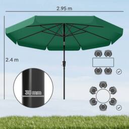 OUTSUNNY 3 m Garden Parasol with Tilt & Crank, UPF30+ Outdoor Table Umbrella in Green - Size: 3m - thumbnail 3