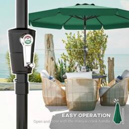 OUTSUNNY 3 m Garden Parasol with Tilt & Crank, UPF30+ Outdoor Table Umbrella in Green - Size: 3m - thumbnail 6